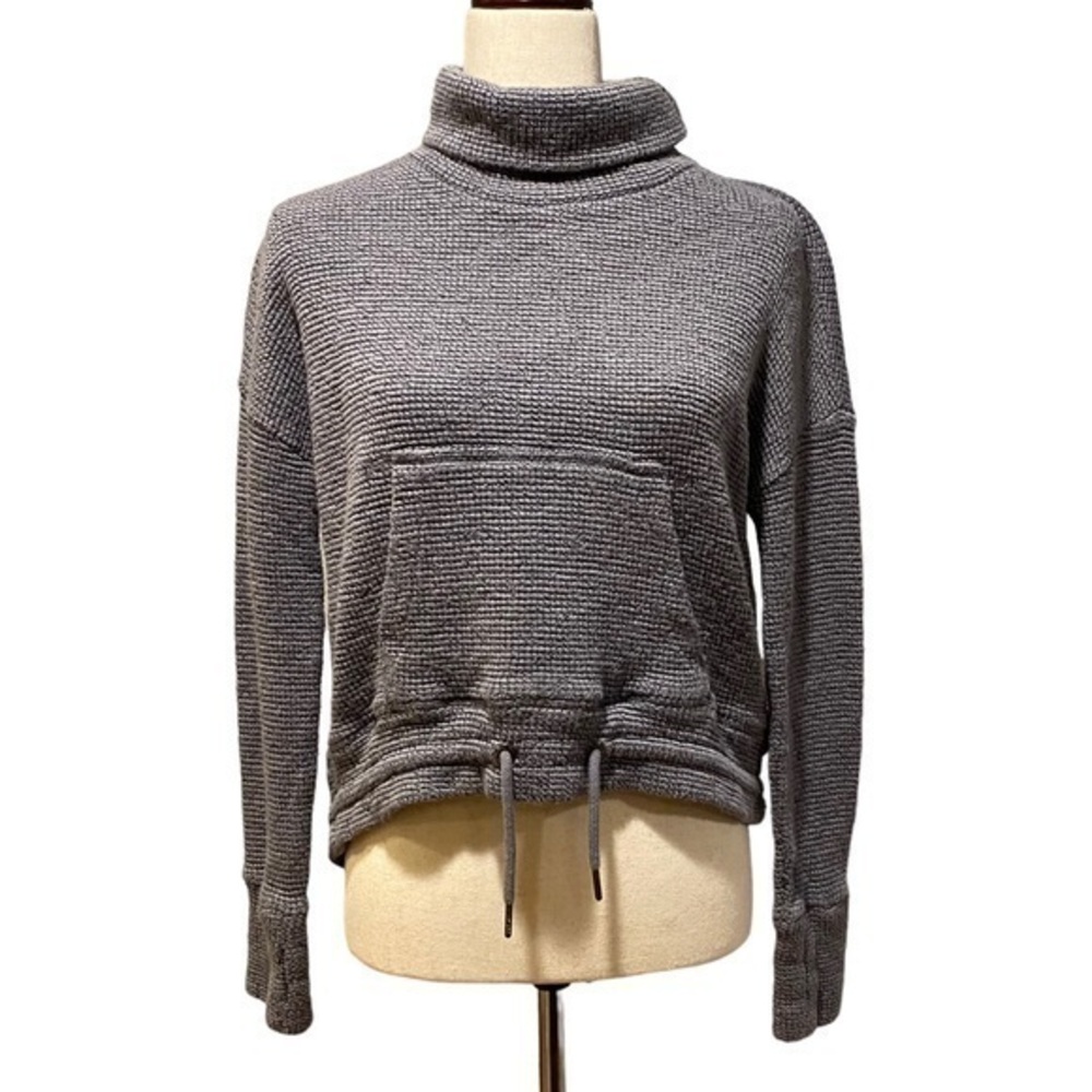 XS Sweaty Betty Cropped Sweatshirt Blue Gray Turtleneck Womens Crop Shirt